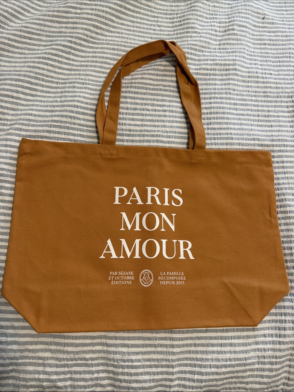 Sezane Paris Mon Amour Brown Canvas Tote Bag